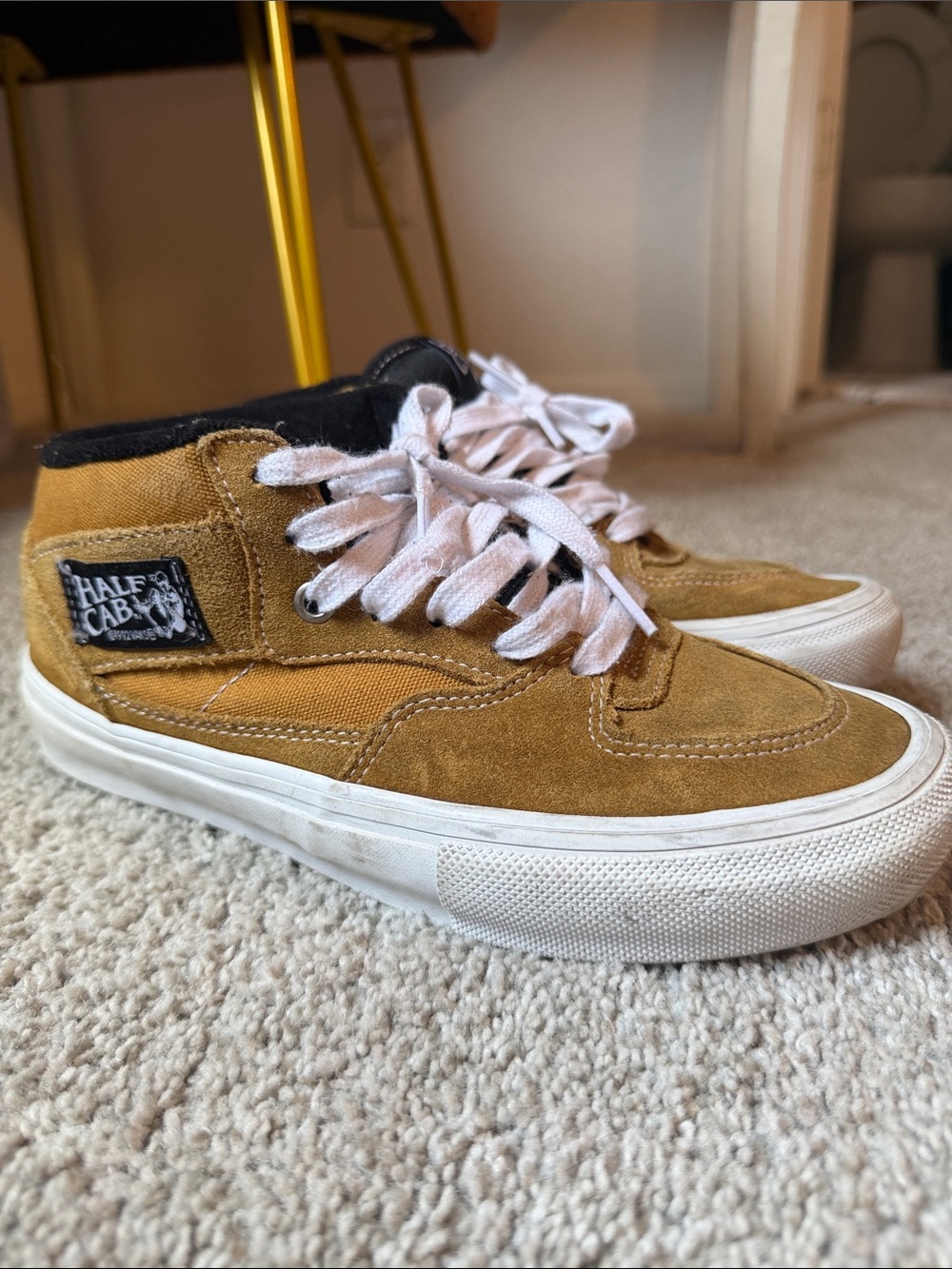 Vans Kids Half Cab Suede Sneakers in Mustard Brown and Black